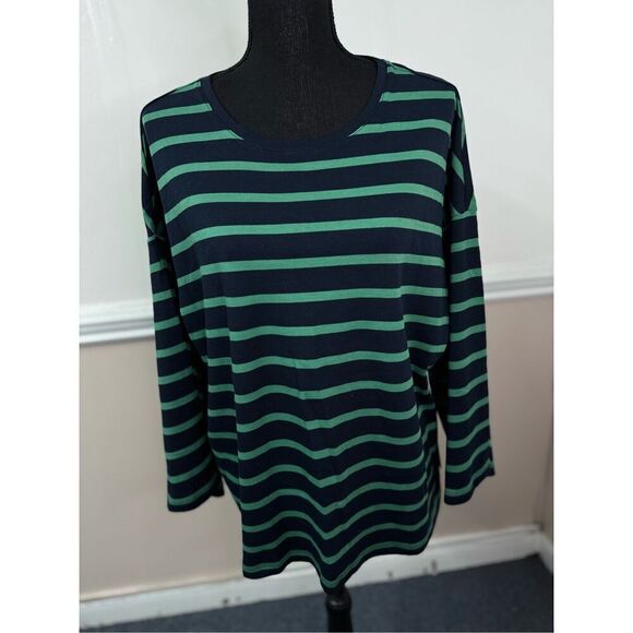 NWT Chico’s Size 3 Stripe 3/4 Sleeve Blouse in Twisted Ivy - Picture 1 of 4